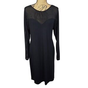 ASOS CURVE Size 18‎ Black Viscose Knit Sheer Ribbed Long Sleeve Sweetheart Dress